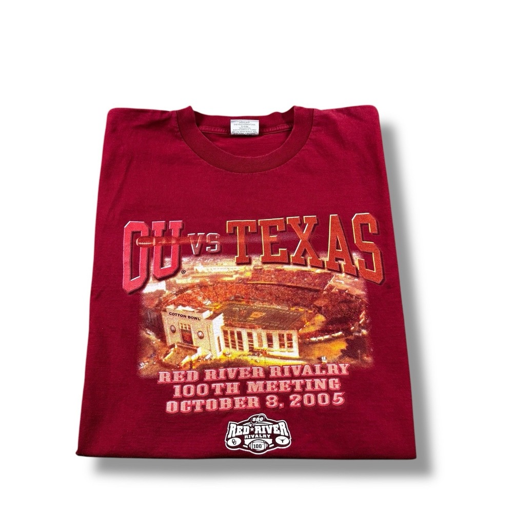 VTG 2005 Oklahoma Sooners vs Texas Longhorns 100th Red River Rivalry Game Tee LG
